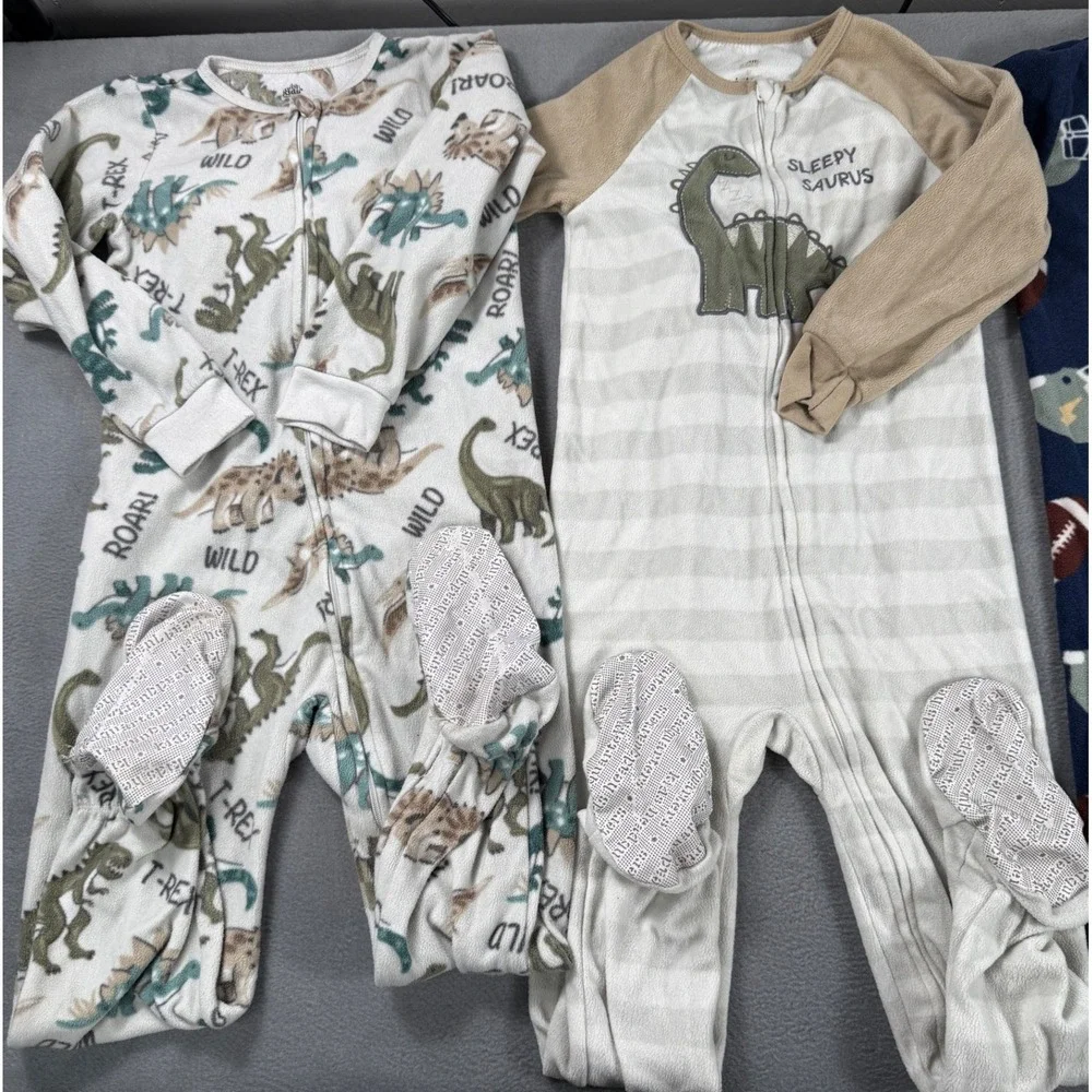 Lot of 4 Kids Headquarters Carters Footed Pajama Boys Sleeper Football Dinosaur
